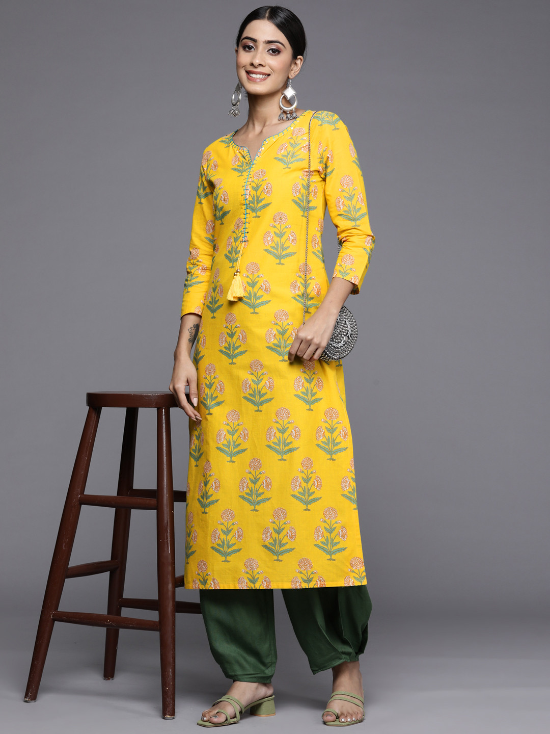 Varanga Mustard Marigold Cotton Straight Kurta