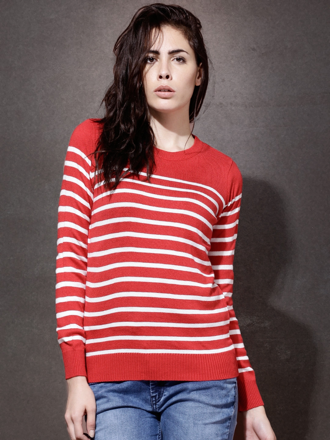 Womens red and hot sale white striped sweater