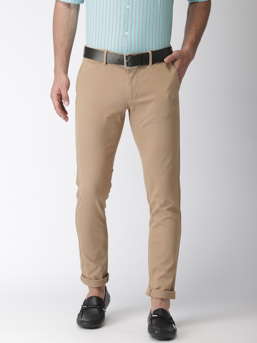 Buy Indian Terrain Mens Solid Blue Flat Front Trouser at Amazonin
