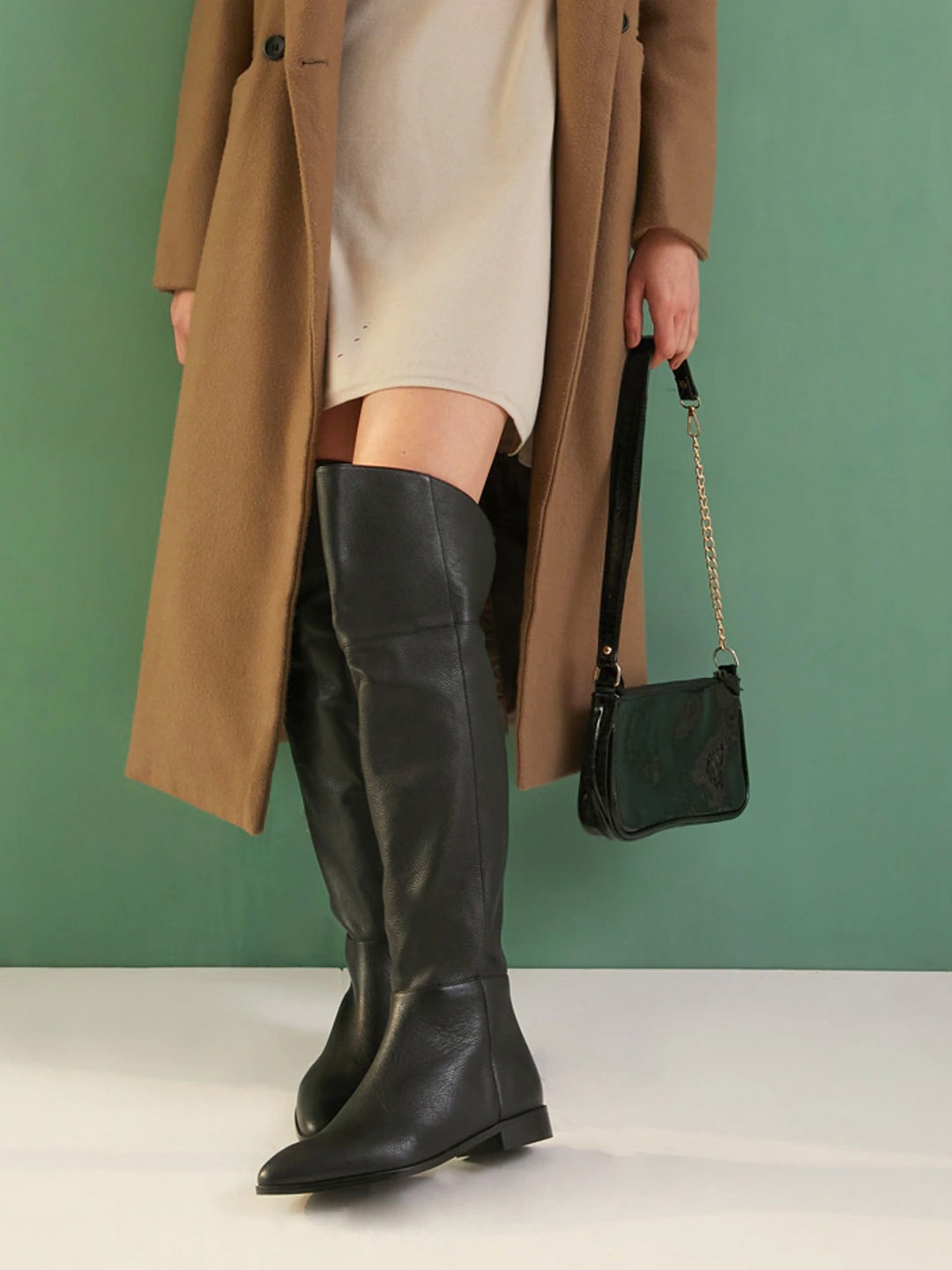 Office black cheap knee high boots