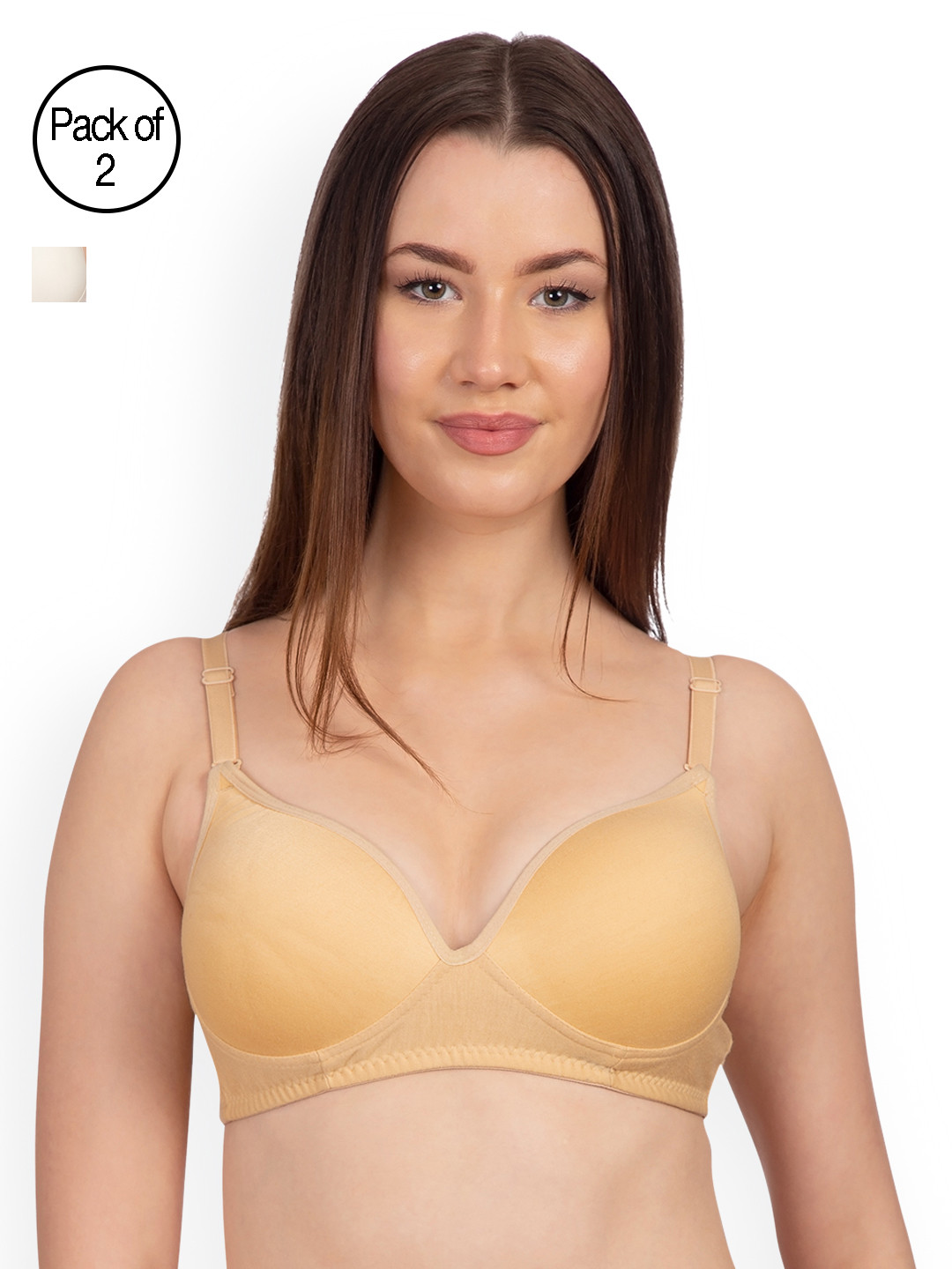 Komli Beige & White Pack of 2 Non-Wired Heavily Padded T-shirt Bras K915-2PC-SK-OFFW