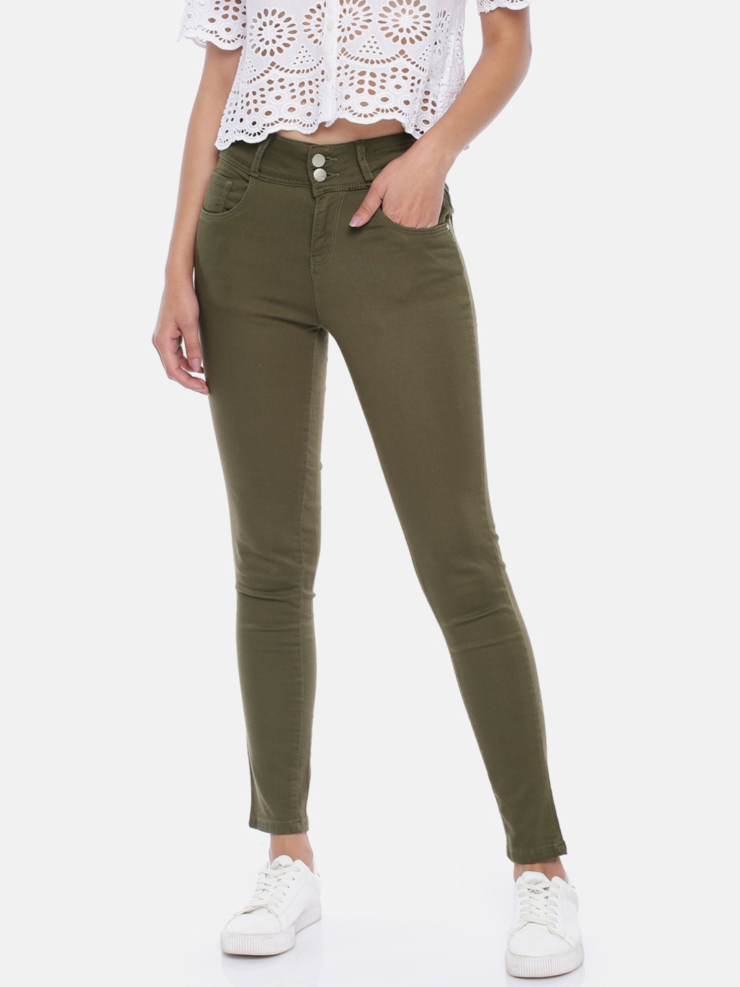 high rise olive jeans