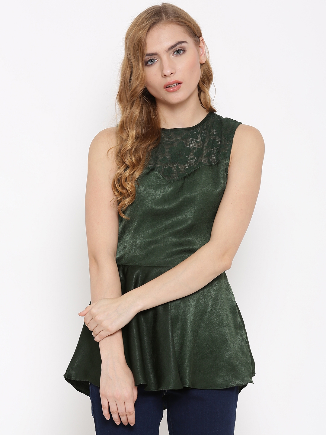 Dark green peplum top top