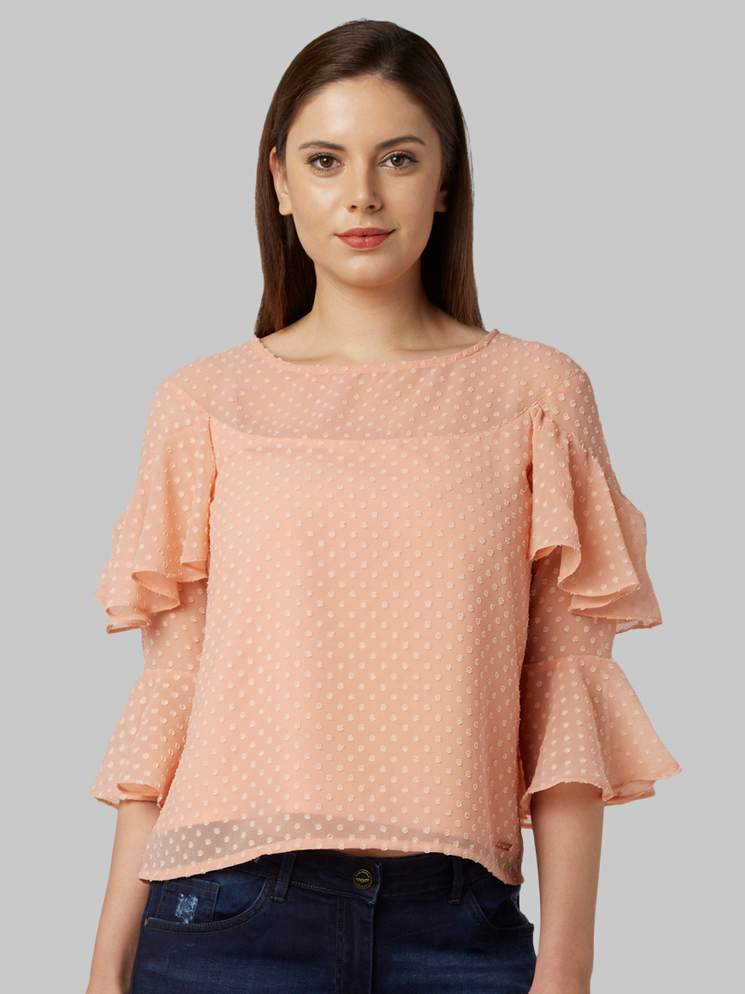 Park Avenue Women Peach Self Design A-Line Top