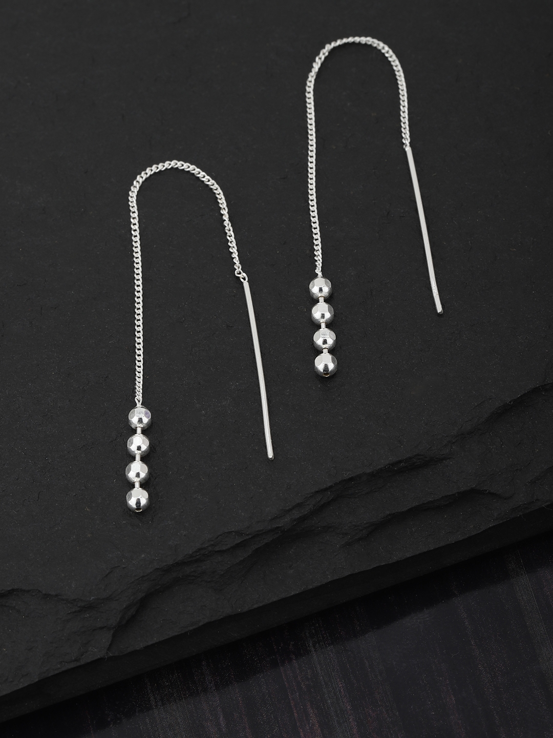 silver needle long circle earrings