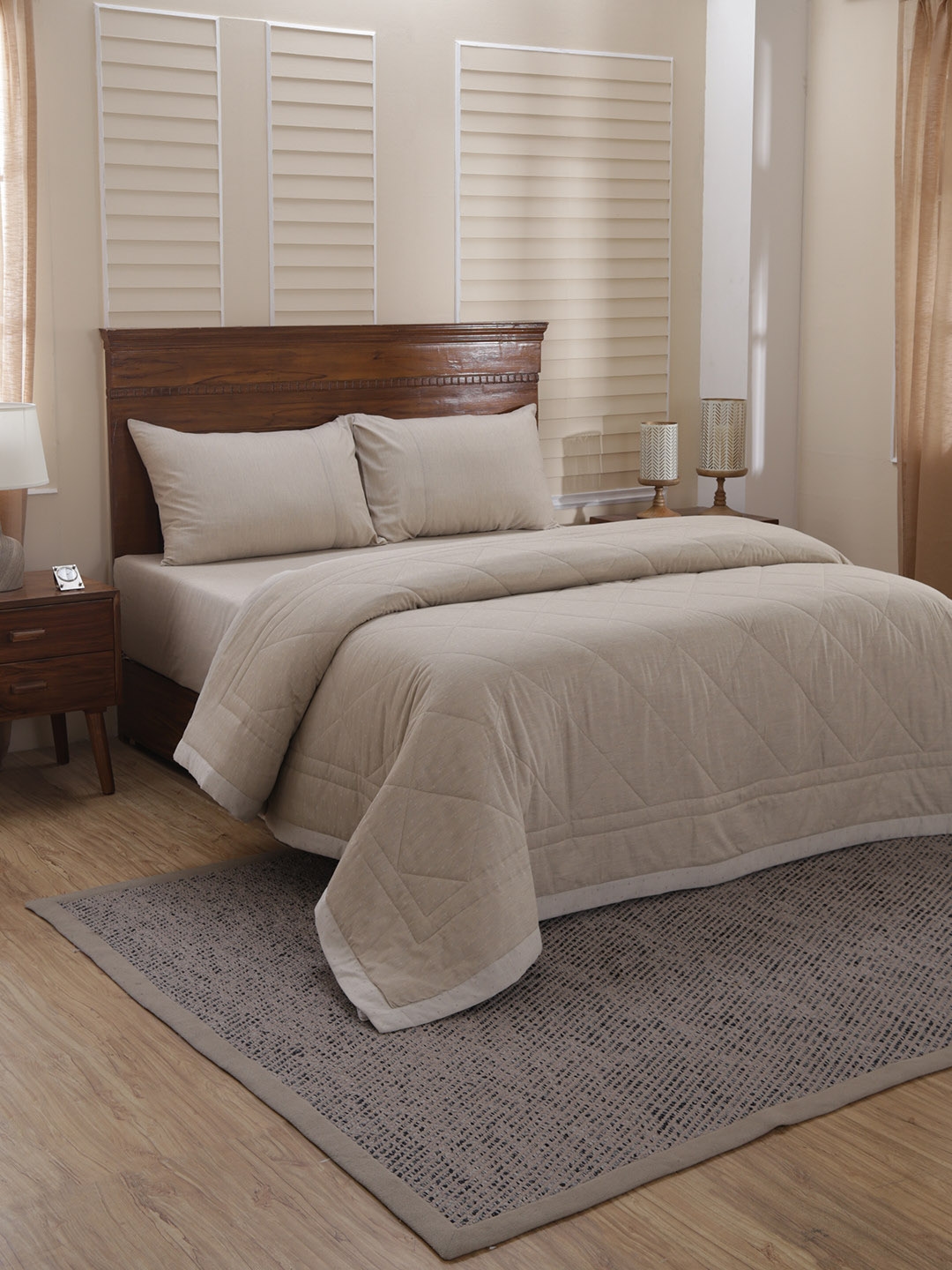 MASPAR Beige Egyptian Cotton Solid AC Room 120 GSM Double Bed Quilt