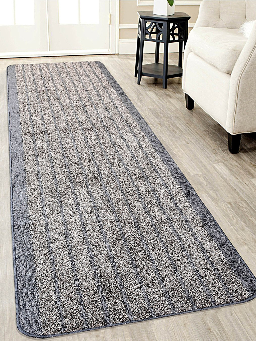 Saral Home Grey Striped Runner