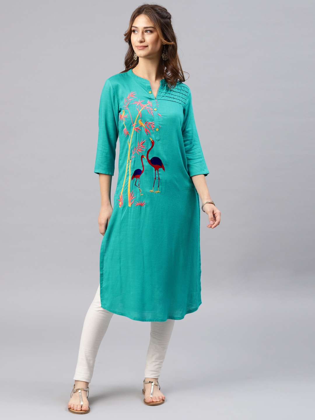 Buy Alena Women Sea Green Embroidered Straight Kurta - Kurtas for Women  8604027 | Myntra
