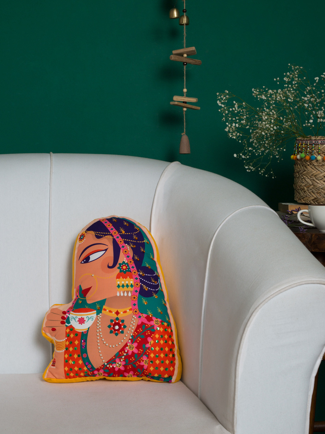 Chumbak Nude-Coloured & Multicoloured Royal Rani Shape Cushion
