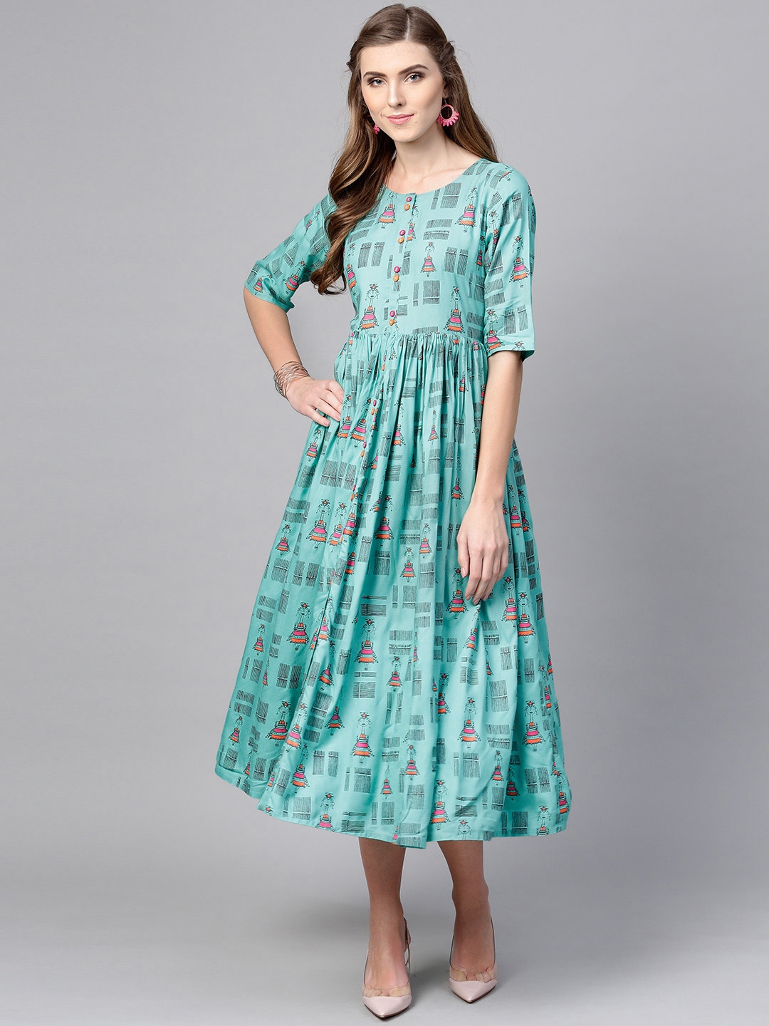 turquoise a line dress