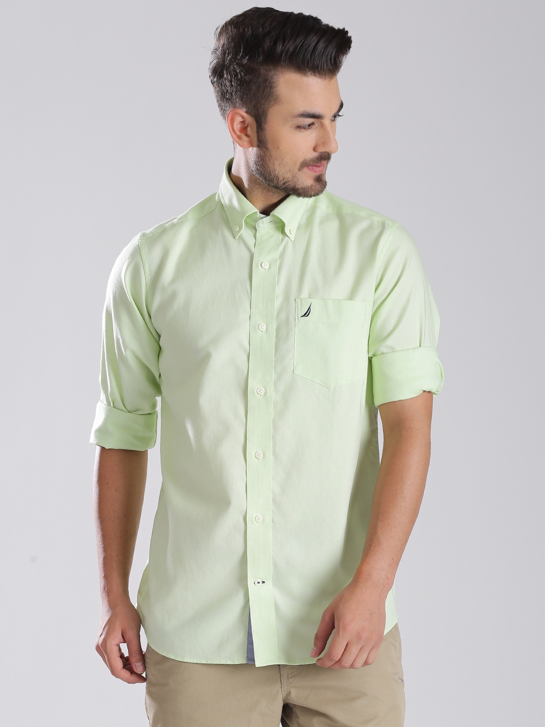 Nautica Lime Green Oxford Slim Fit Casual Shirt