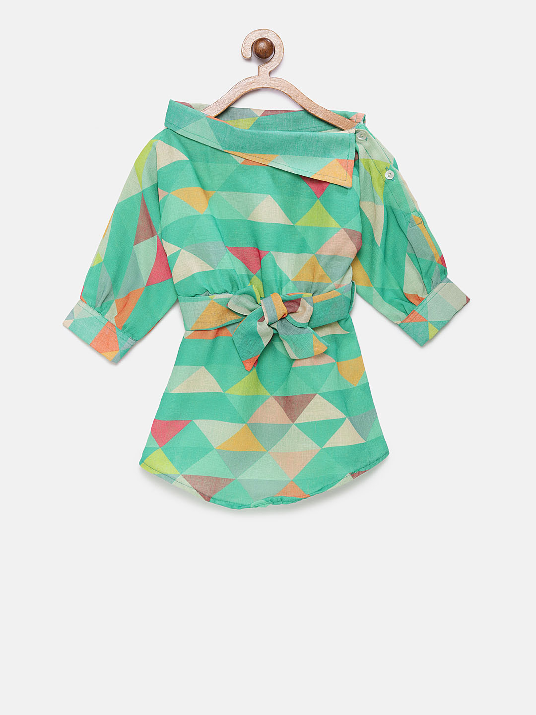 Fairies Forever Girls Sea Green Colourblocked A-Line Dress