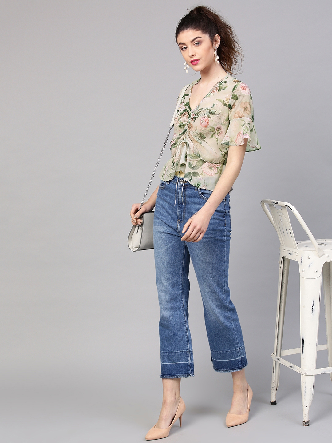SASSAFRAS Green Purple Floral Georgette Top