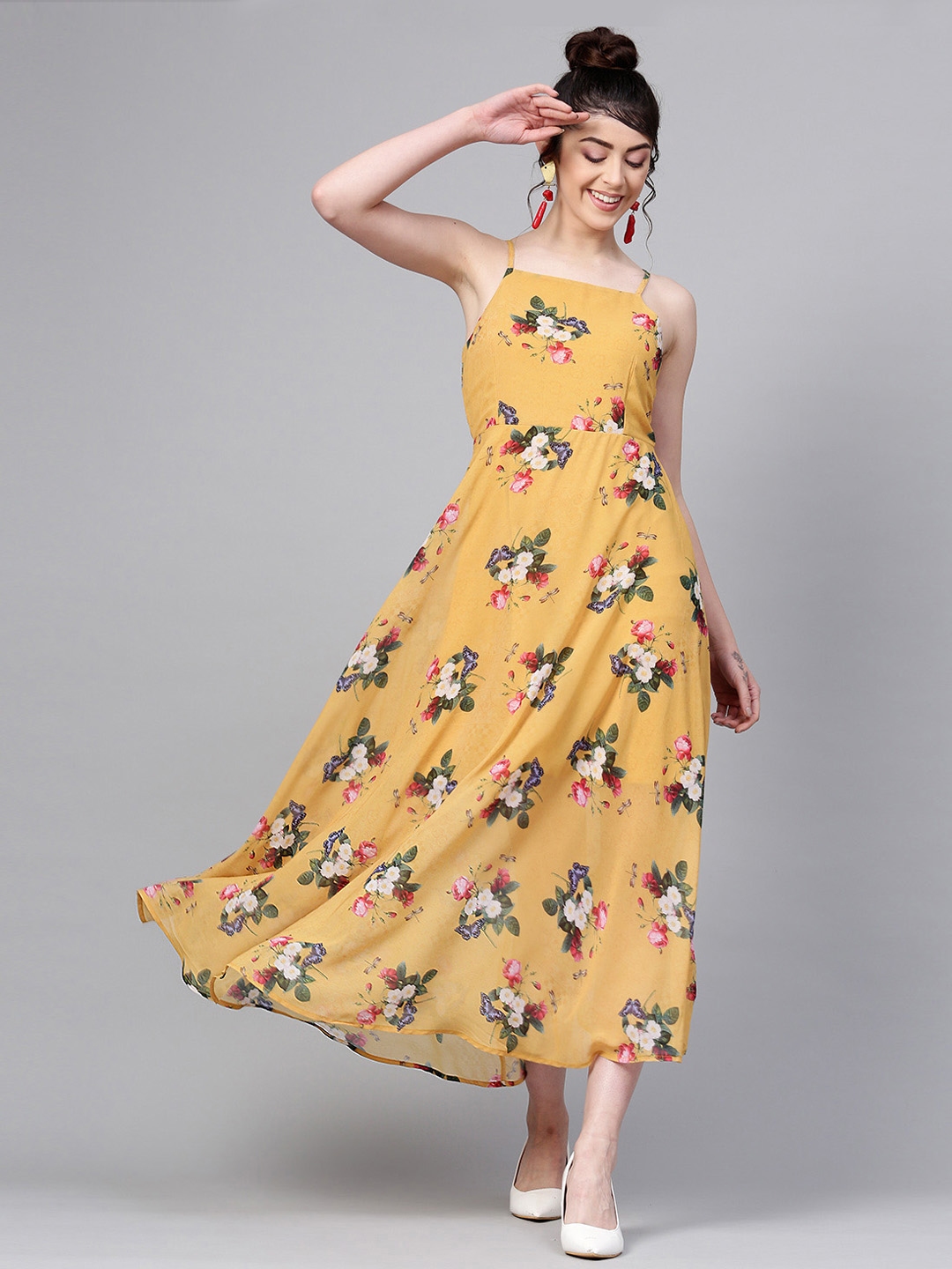 mustard yellow floral maxi dress