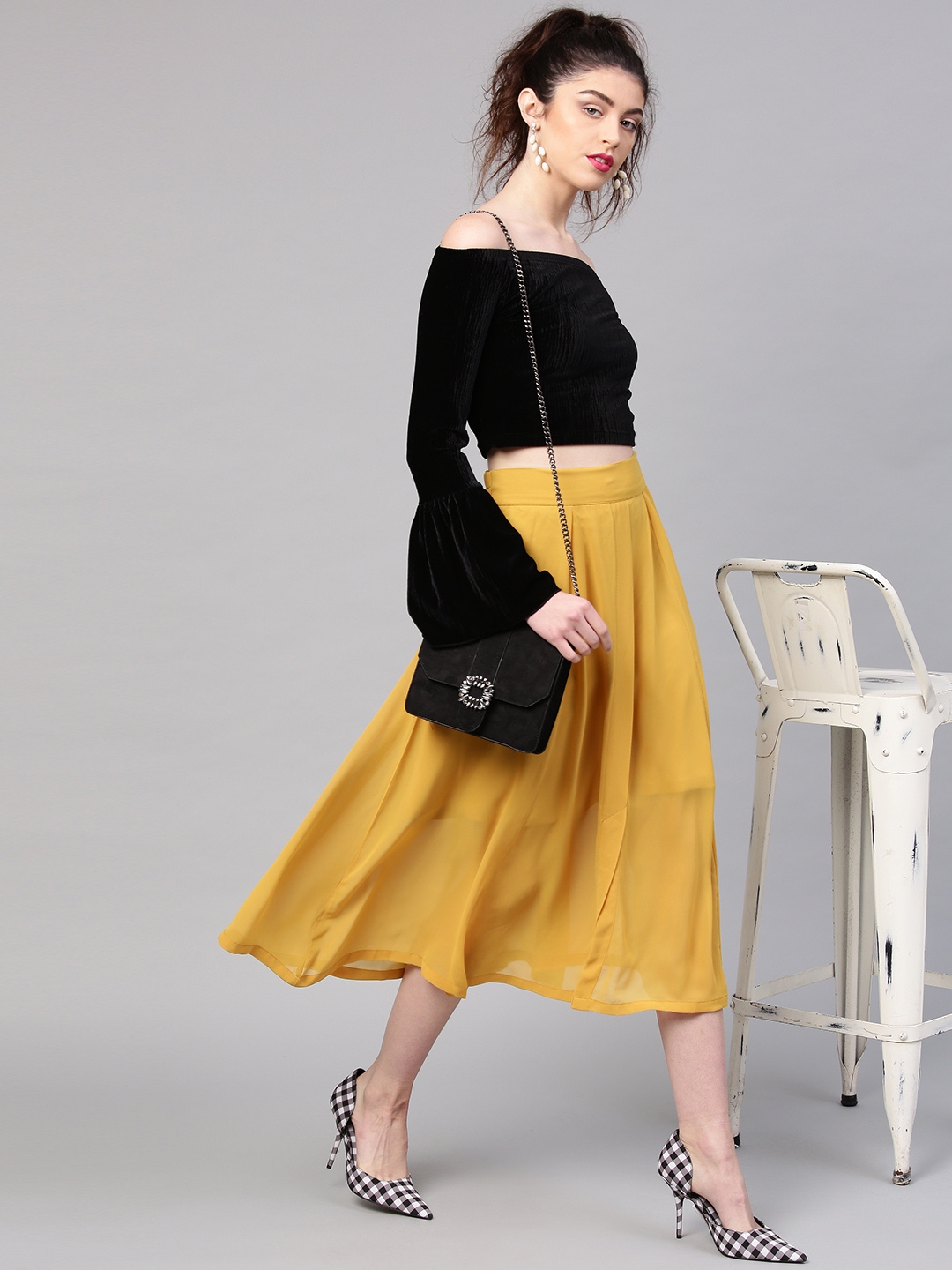 Mustard Yellow Pleated Skirt