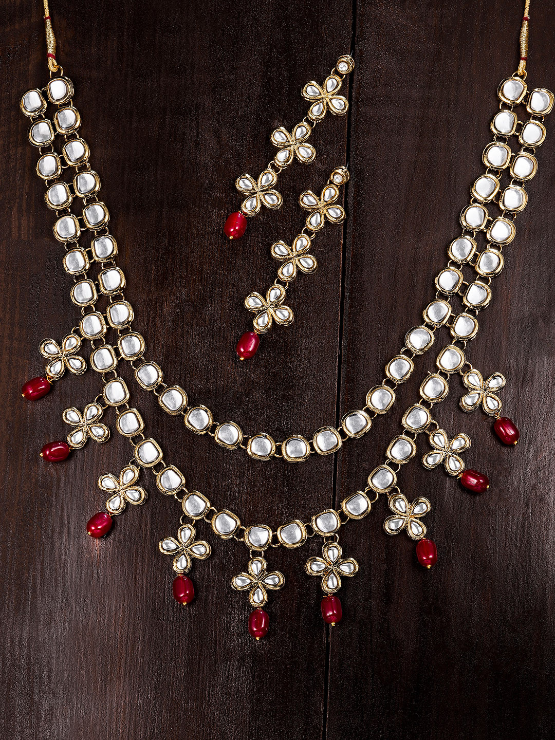 Zaveri Pearls Gold Toned Traditional Kundan & Dangling Beads Jewellery Set