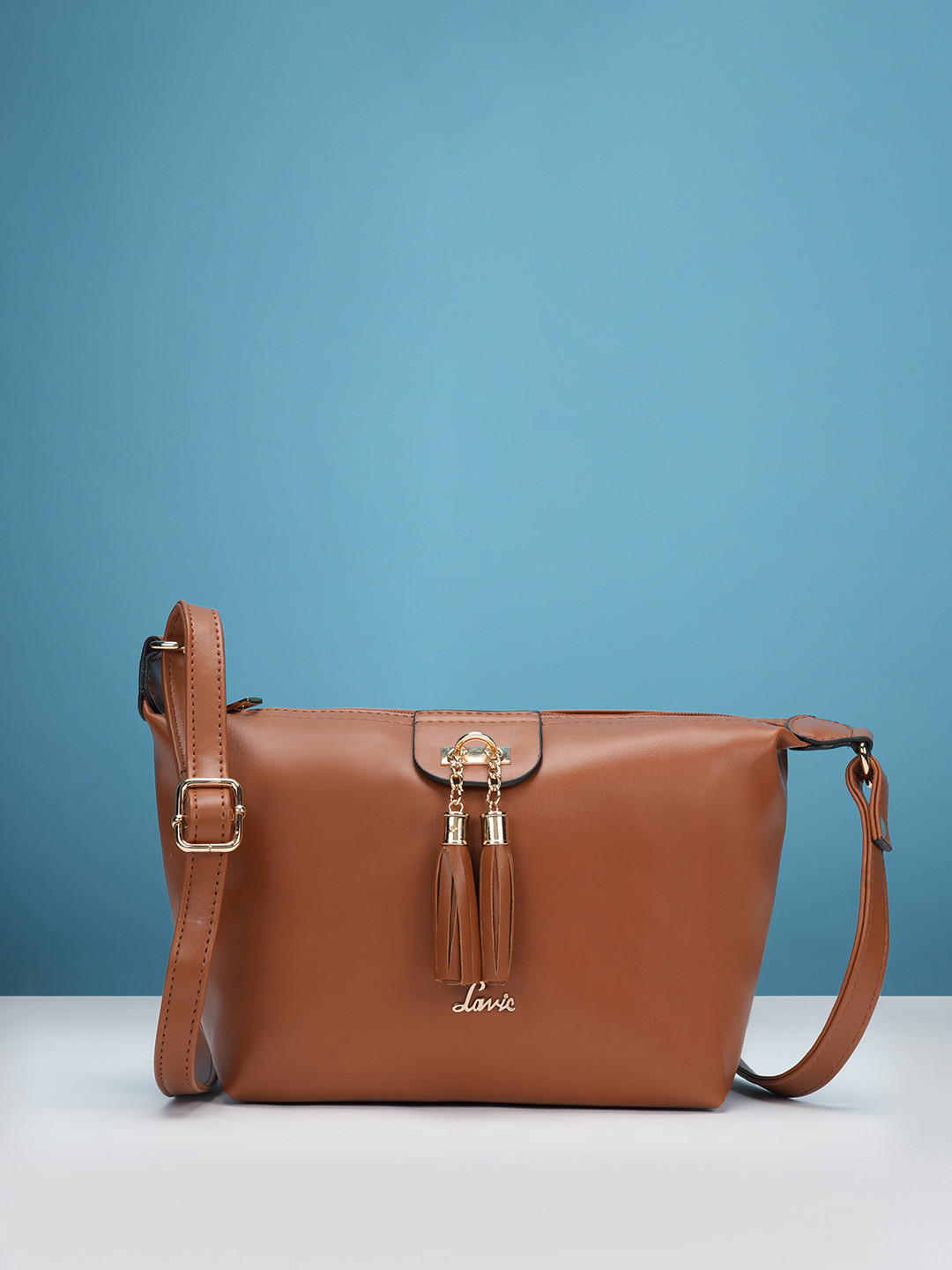 Lavie Marma Tan Solid Tasselled Sling bag