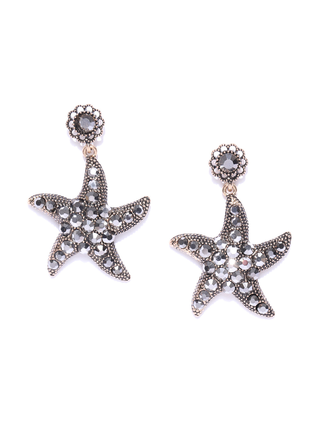 Jewels Galaxy Copper-Plated Starfish-Shaped Stone-Studded Handcrafted Drop Earrings