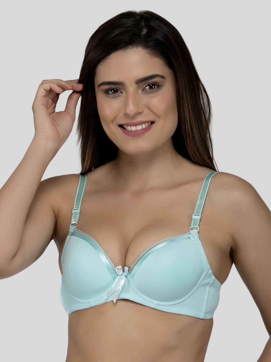 Laceandme Turquoise Blue Solid Underwired Lightly Padded Push-Up Bra 4343