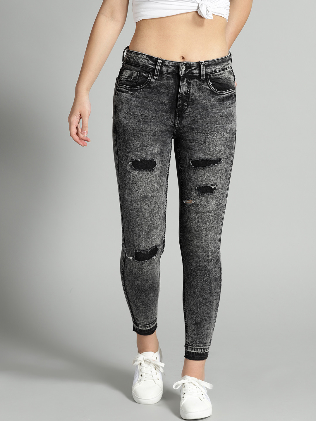 Roadster Fast and Furious Women Acid Wash Cropped Stretchable Skinny Fit Jeans