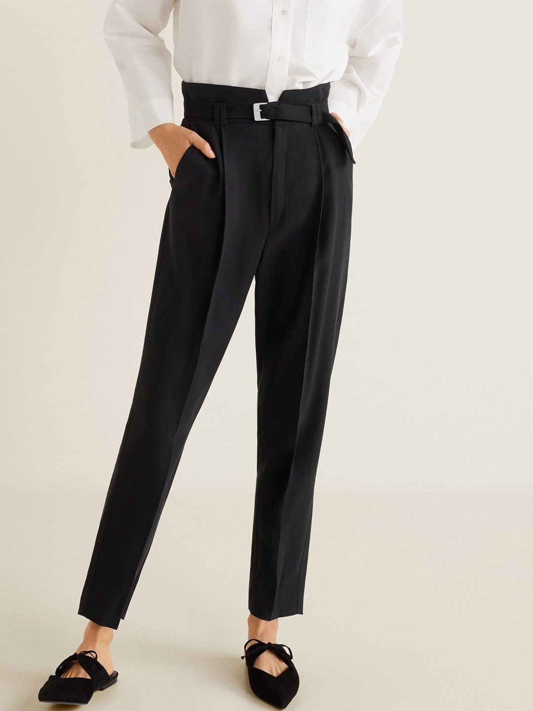 women mango belt suit pants