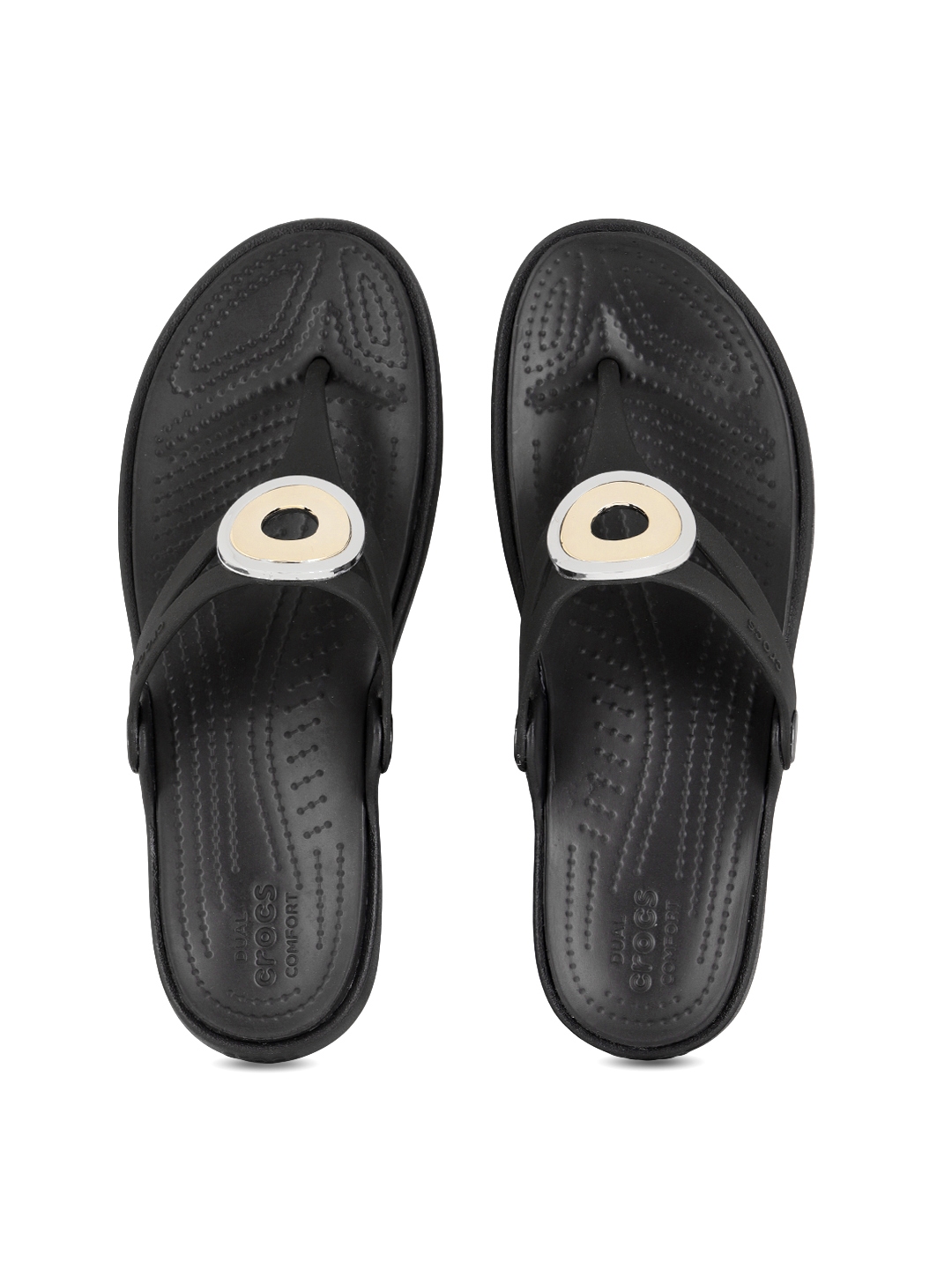 crocs black solid open toe flats