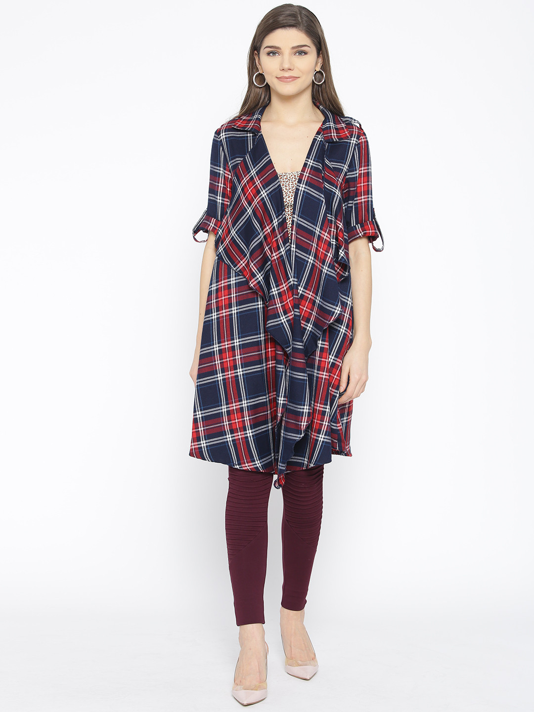 Outfit Checkered Long Shrug Buy StalkBuyLove Navy Blue Red Checked