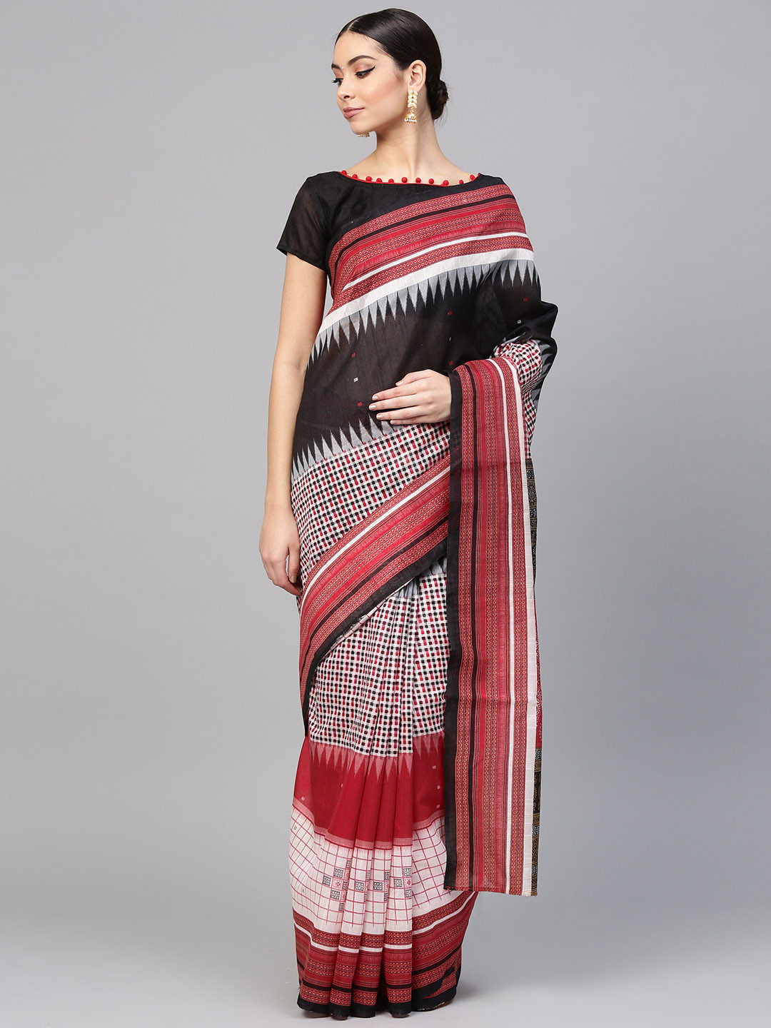 Saree mall Black & White Printed Saree