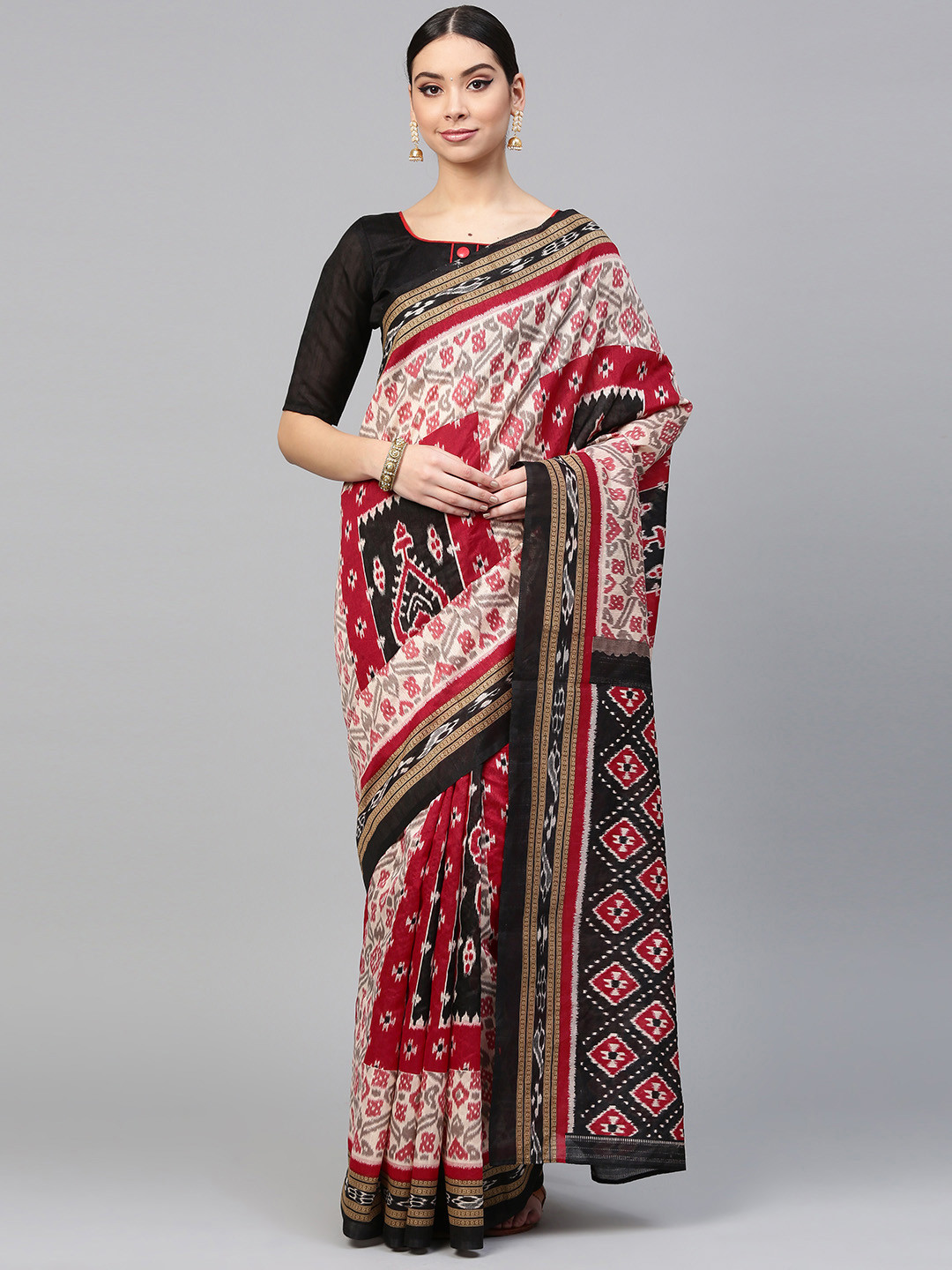 Saree mall Red & Off-White Printed Saree