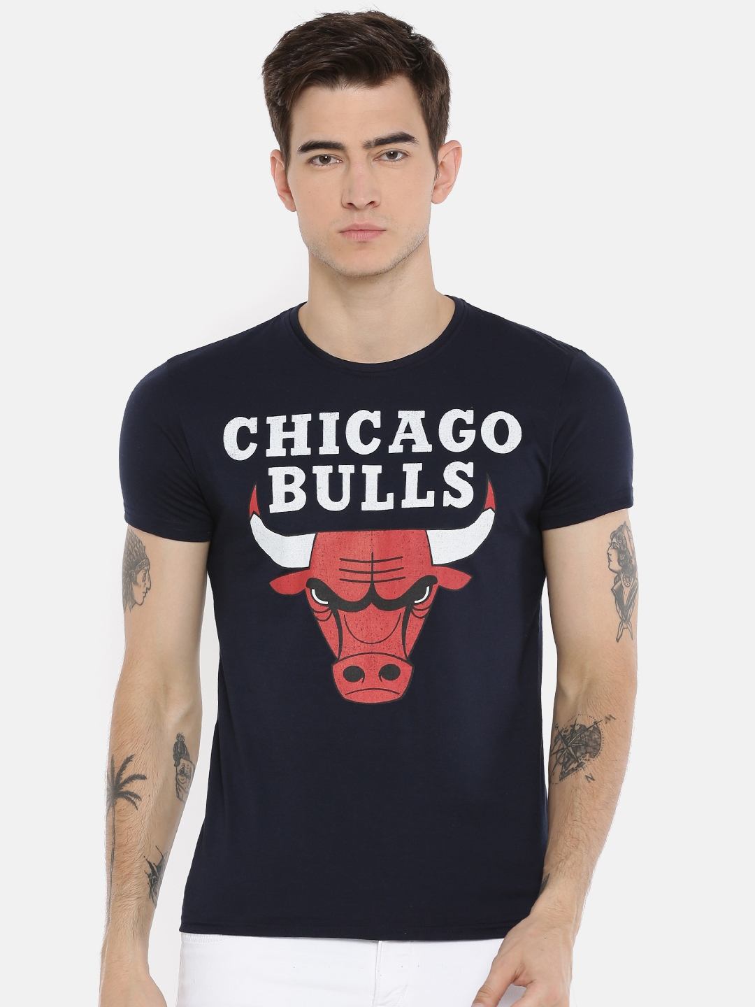 NBA Men Navy Printed Round Neck Chicago Bulls T-shirt
