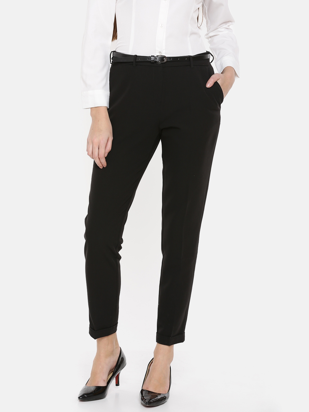 Buy Men Black Solid Slim Fit Formal Trousers Online - 783230 | Peter England