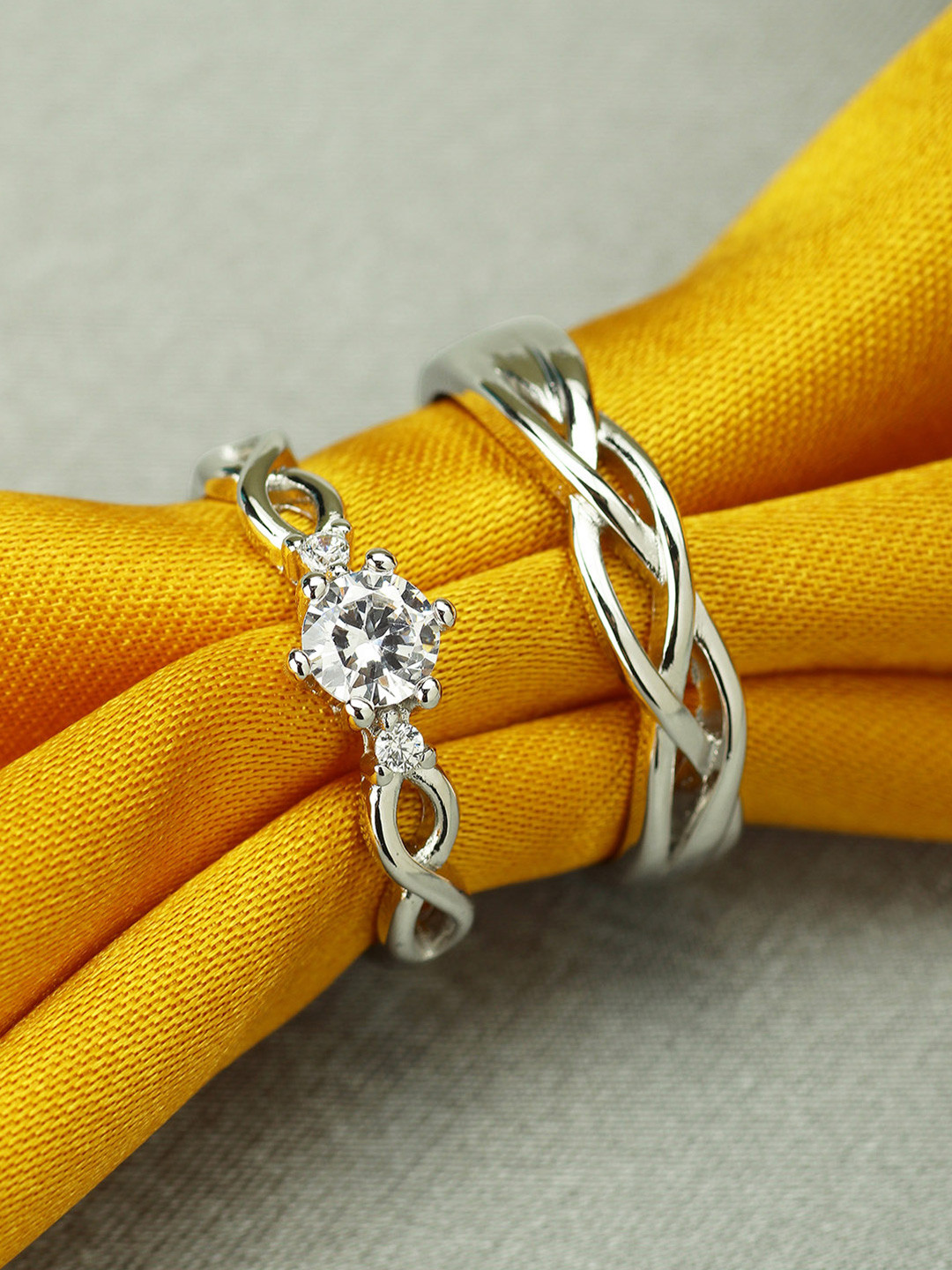 Peora Silver-Plated Couple Ring Set