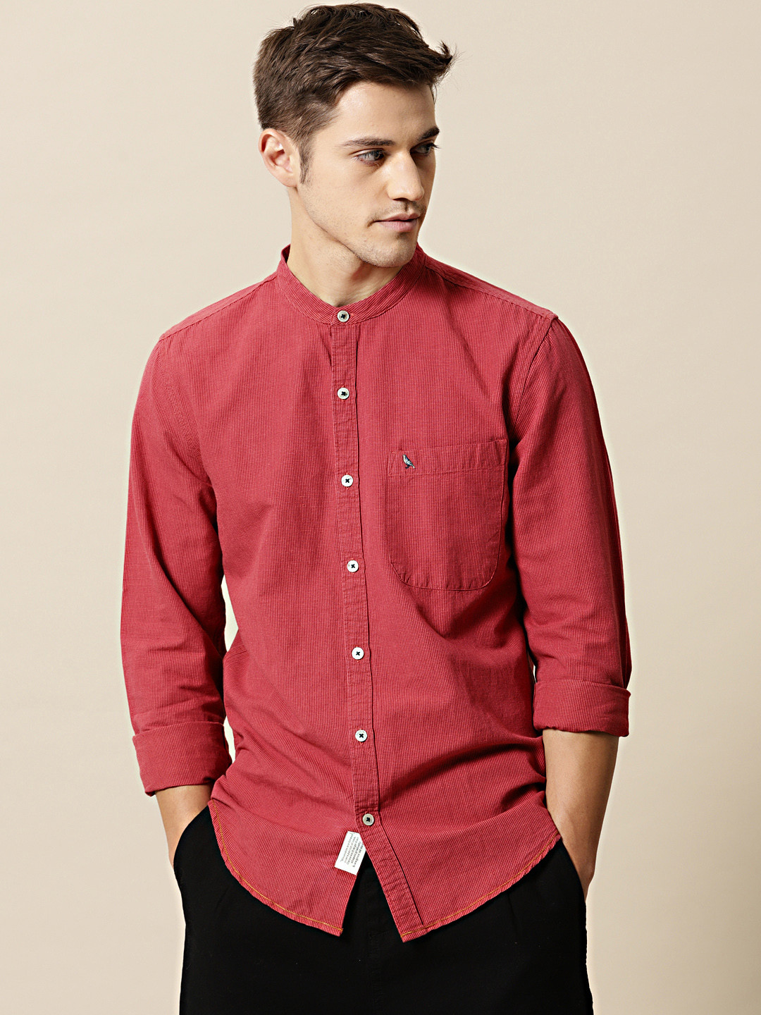 Mr Bowerbird Men Red Tailored Fit Cotton Linen Casual Shirt