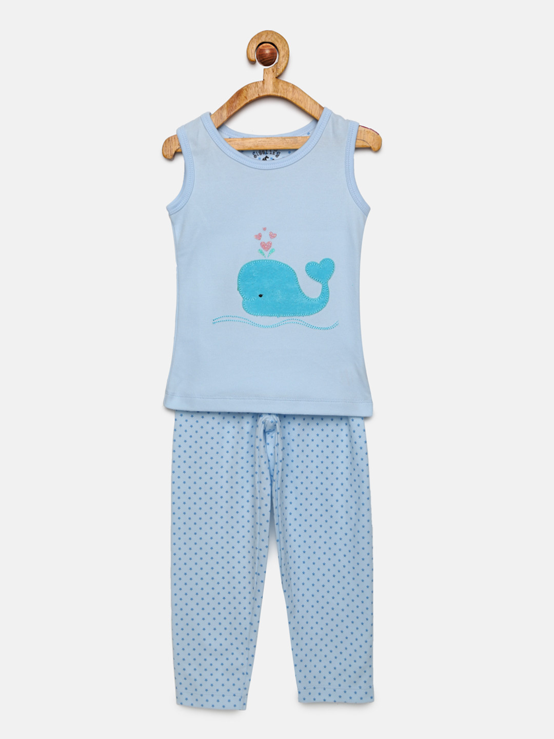 mackly Girls Blue Whale Girl Blue Printed Night suit