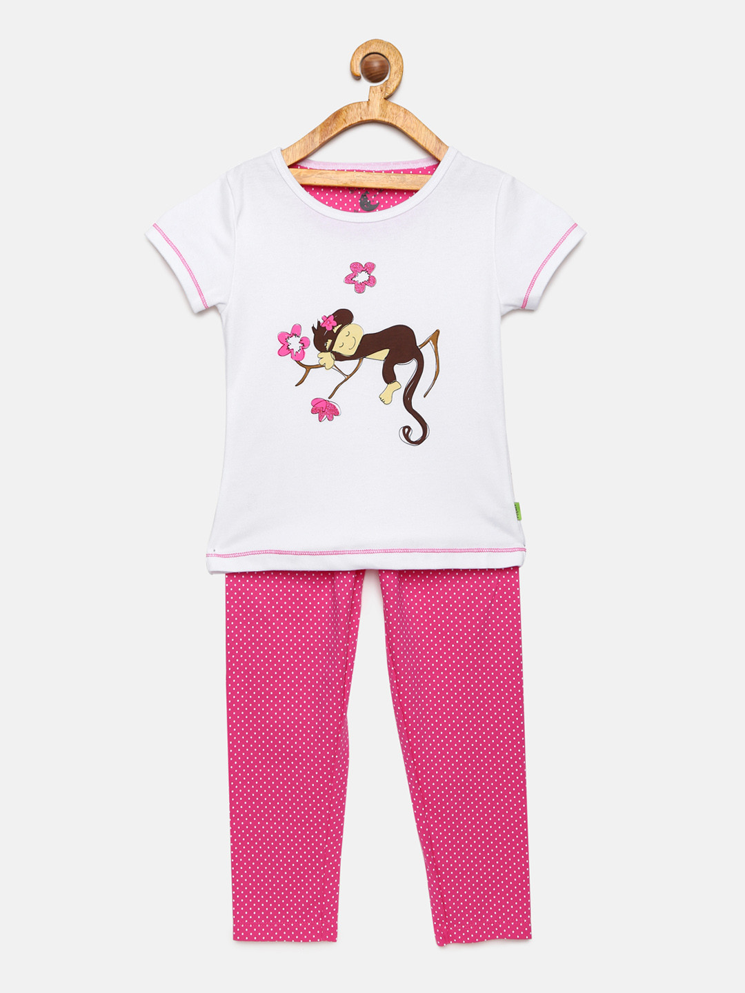 mackly Girls White & Pink Printed Night suit 13010003-7-8 yrs