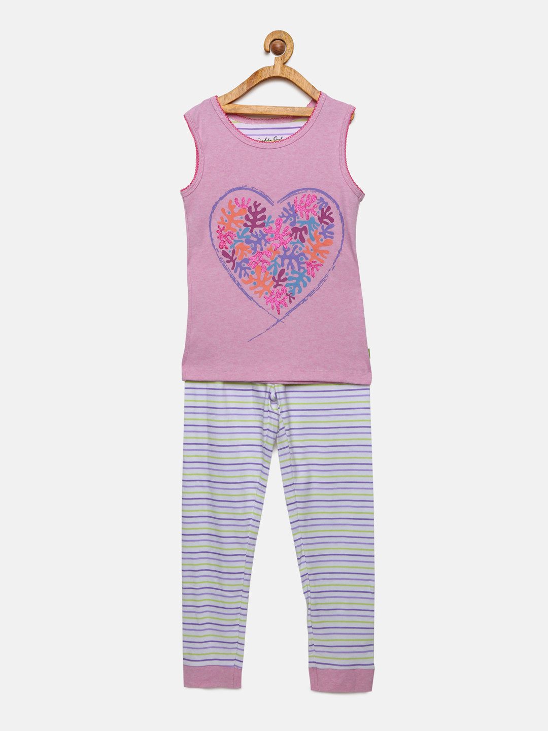mackly Girls Pink & Purple Printed Night suit S4-80-12-14 yrs