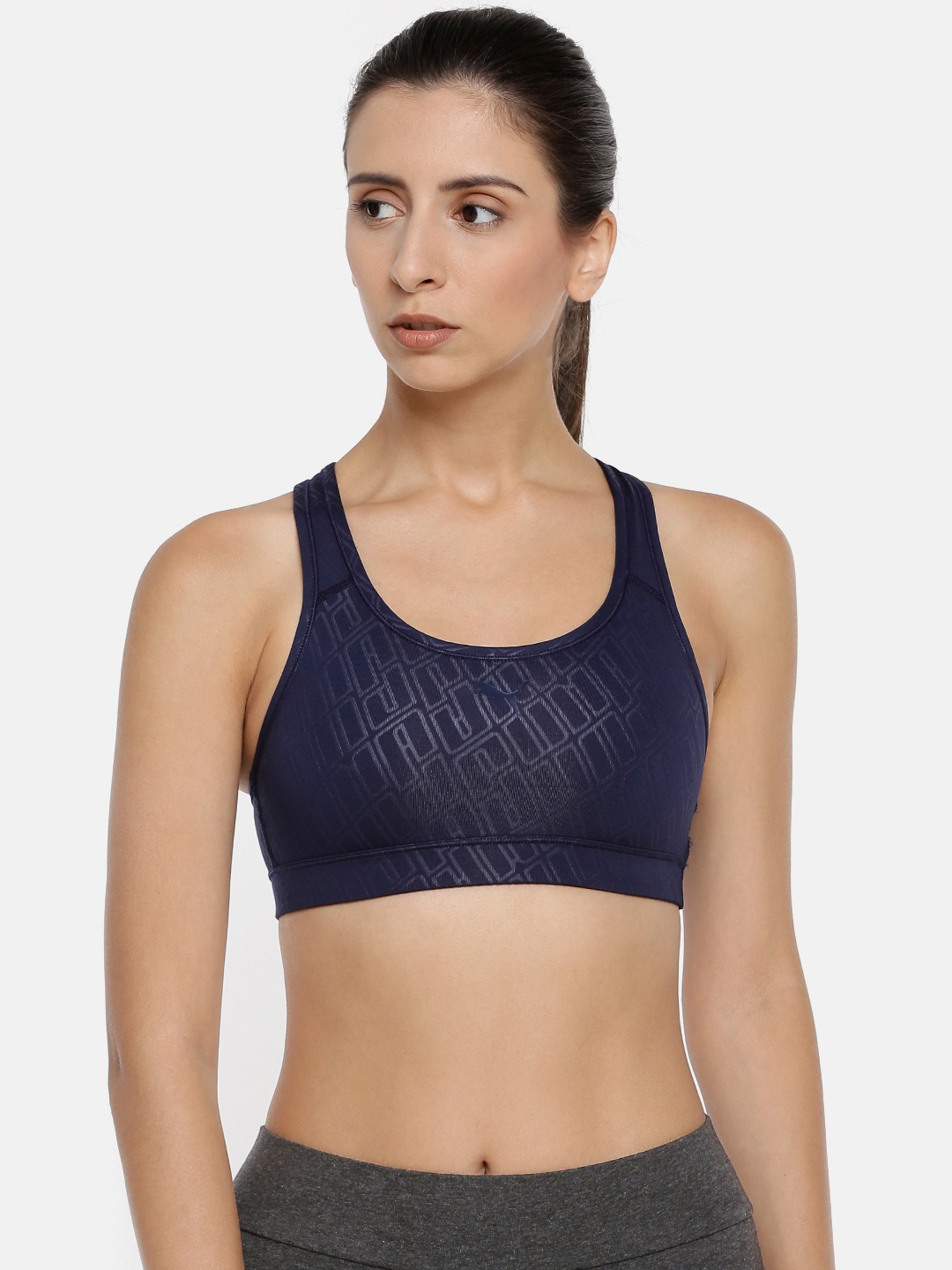 Puma Navy Printed Non Wired Non Padded 4Keeps Graphic Sports Bra 51699716
