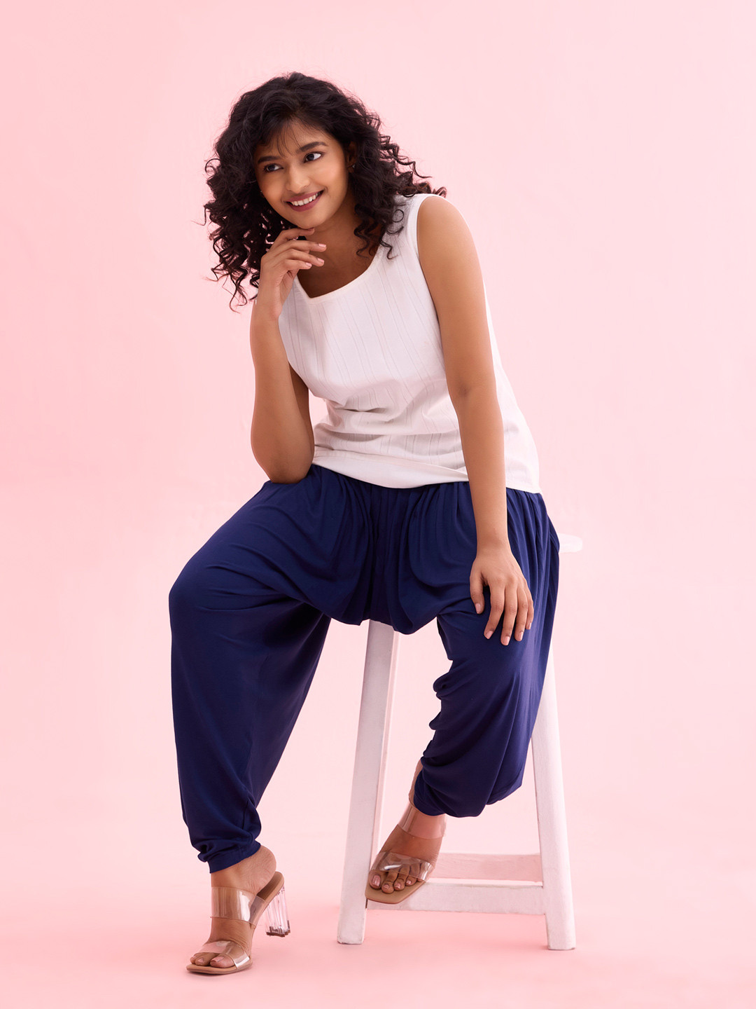 Go Colors Women Navy Blue Relaxed Fit Solid Wrinkle Resistant Patiala