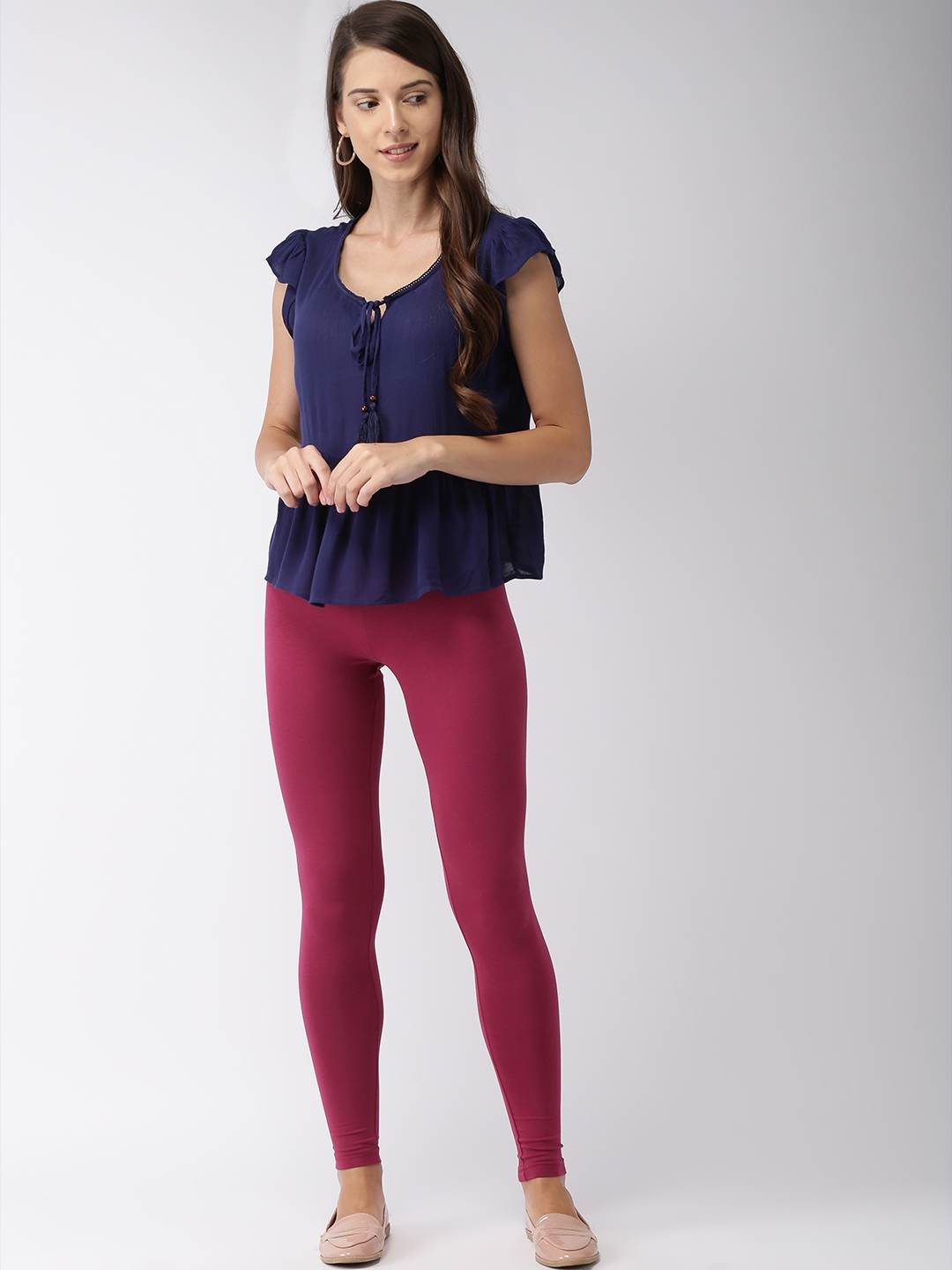 Buy Go Colors Women Purple Solid Ankle Length Leggings - Leggings