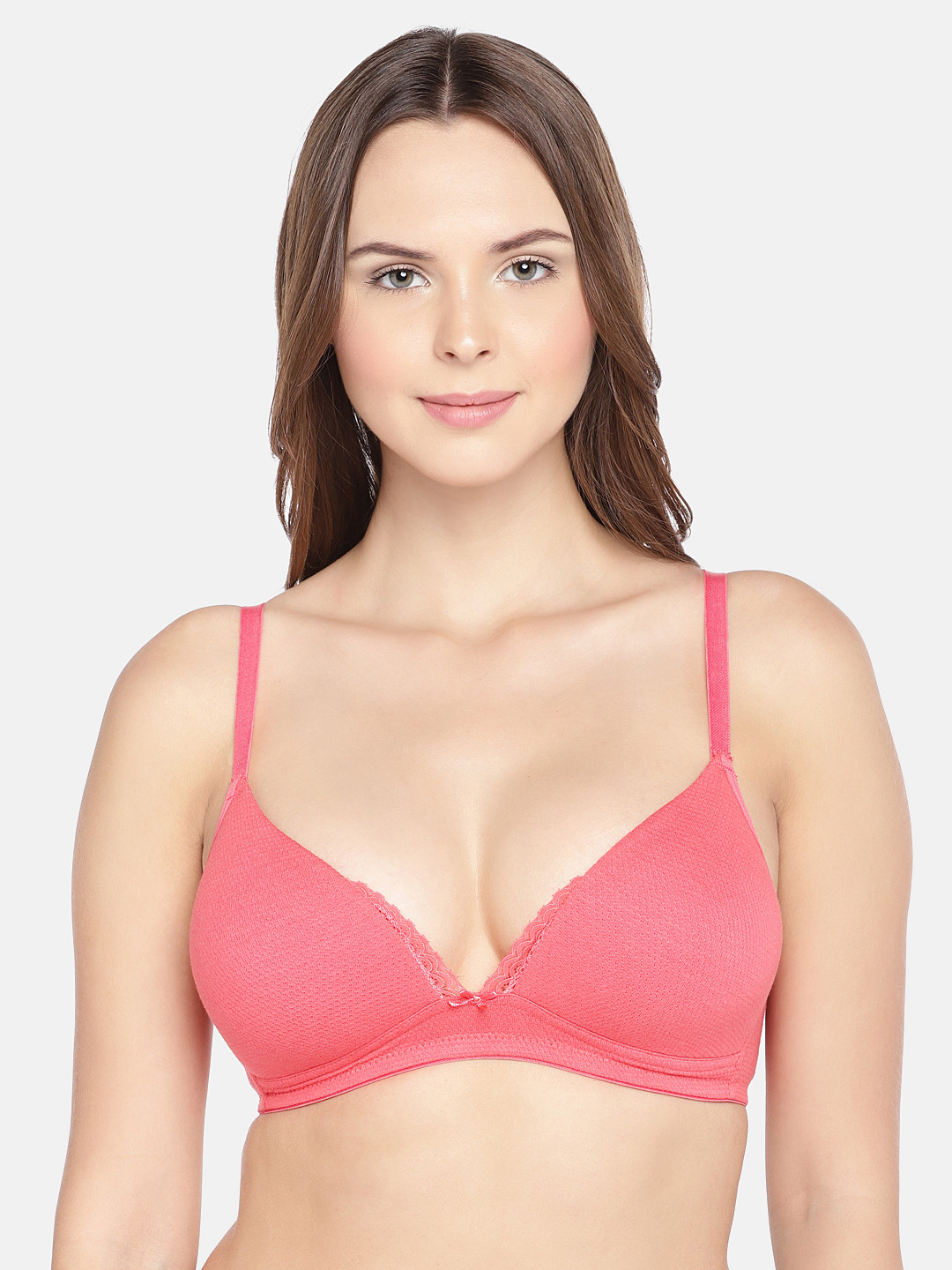 Inner Sense Bright Pink Organic Cotton Antimicrobial Lace Touch T-shirt Bra ISB042