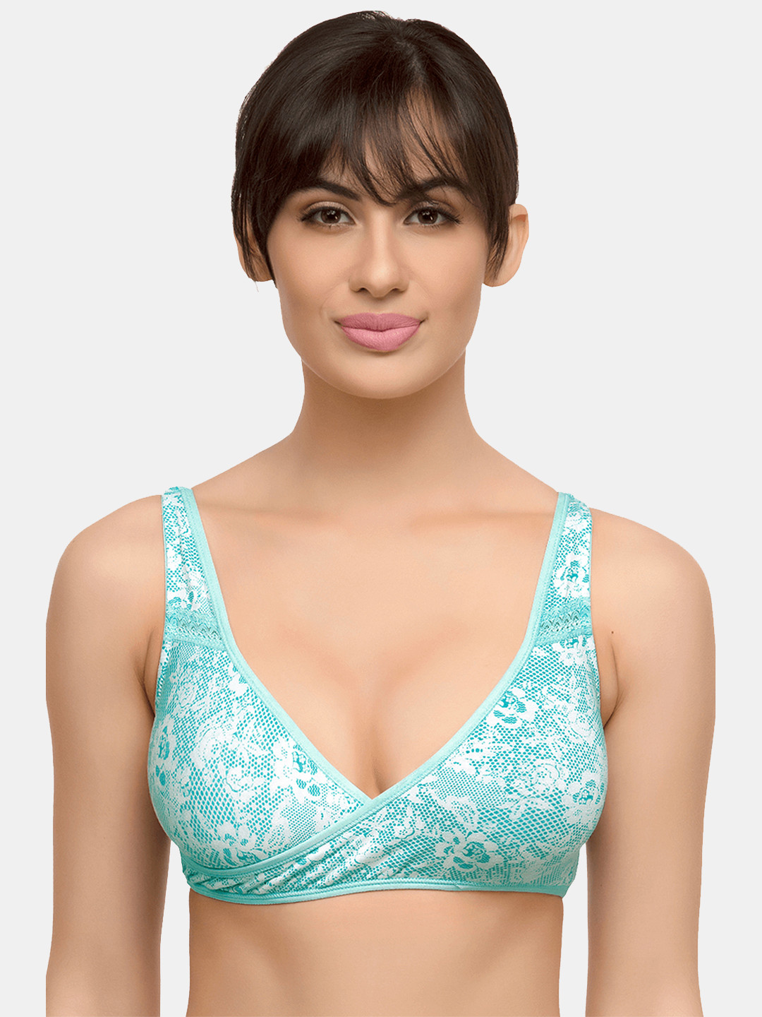 Inner Sense Organic Cotton Antimicrobial Sleeping/Feeding Bra (Aqua Blue Printed) IMB007D