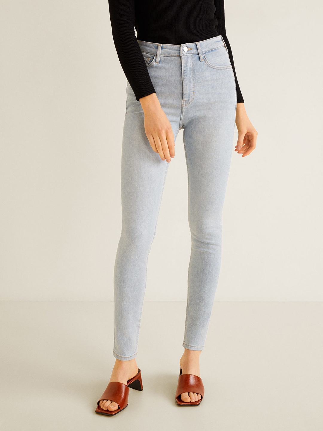 MANGO Women Navy Blue Jane Skinny Fit Mid-Rise Clean Look Stretchable ...