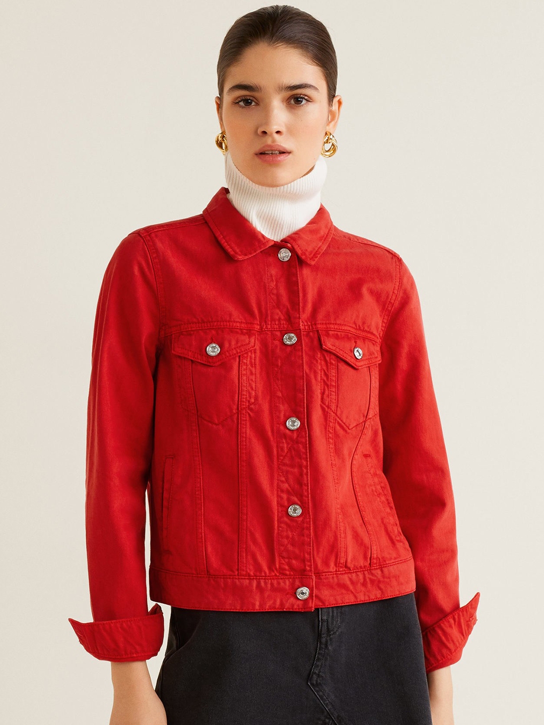 Mango red 2025 denim jacket