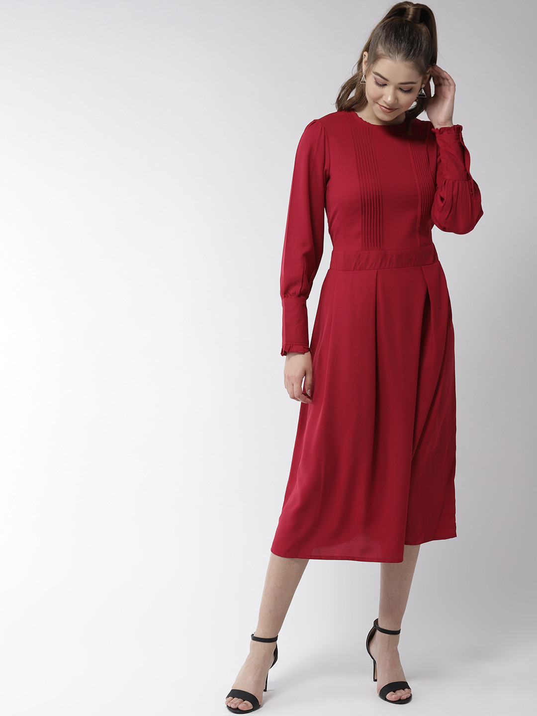 StyleStone Women Red Solid Formal A-line Dress