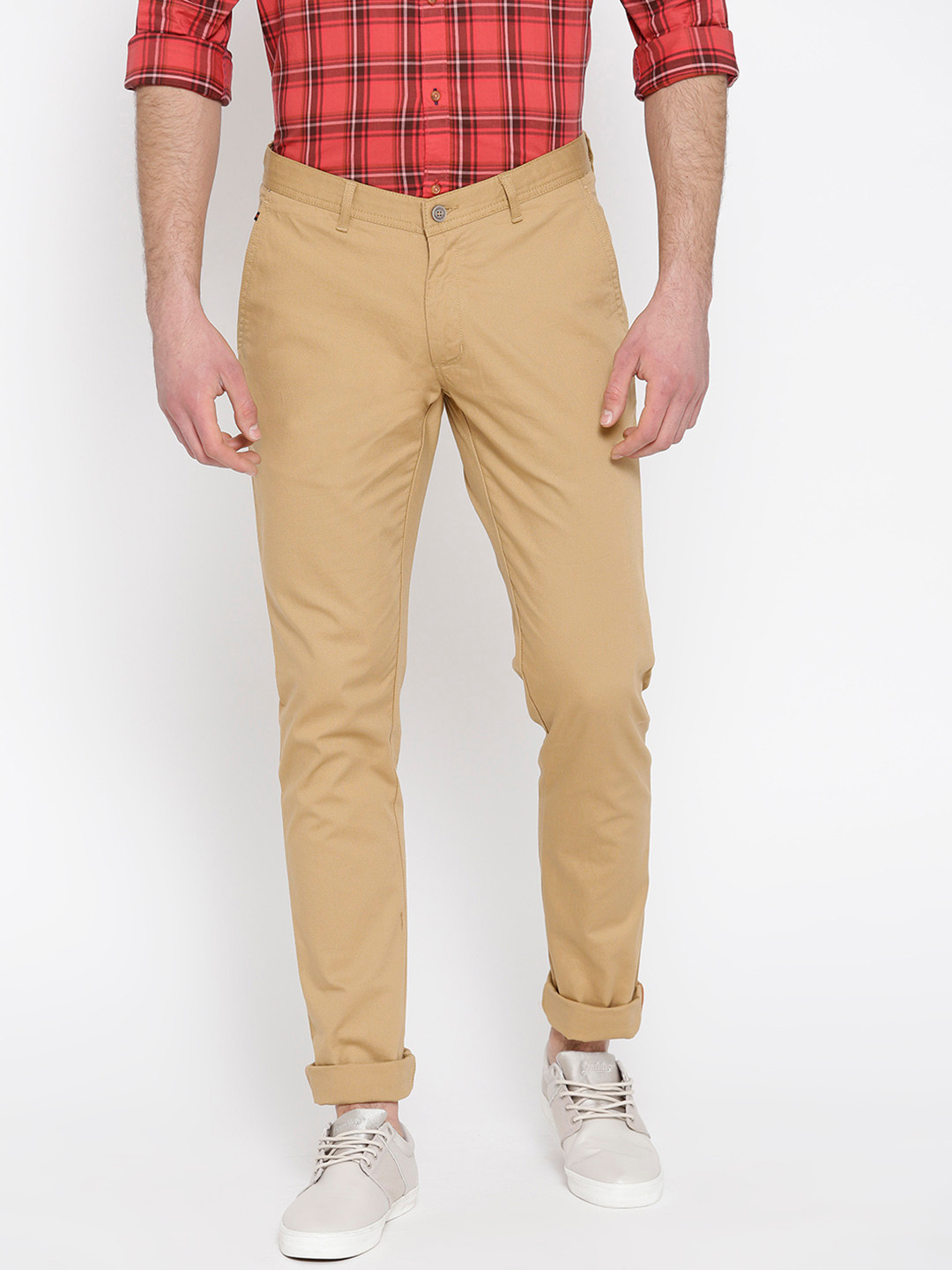 Blackberrys Men Khaki Sharp Regular Fit Self Design Regular Trousers