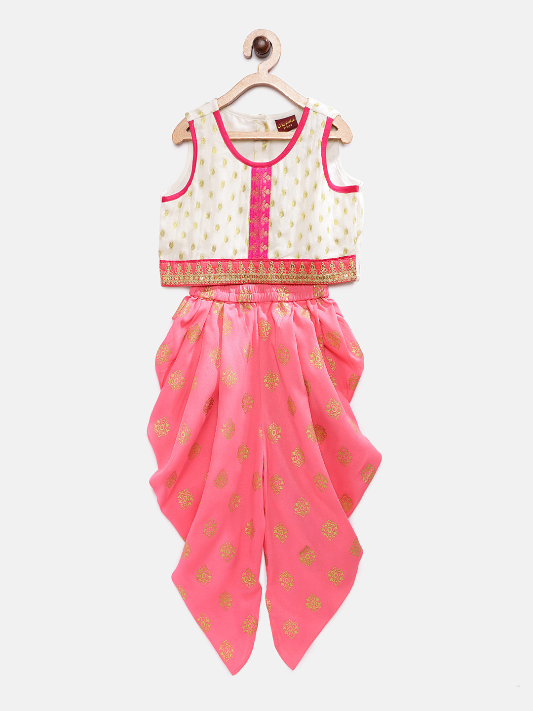 Twisha Girls Pink & Off-White Printed Top with Dhoti Pants