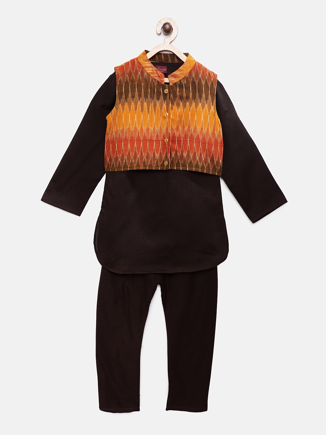 Twisha Boys Black & Brown Solid Kurta with Churidar