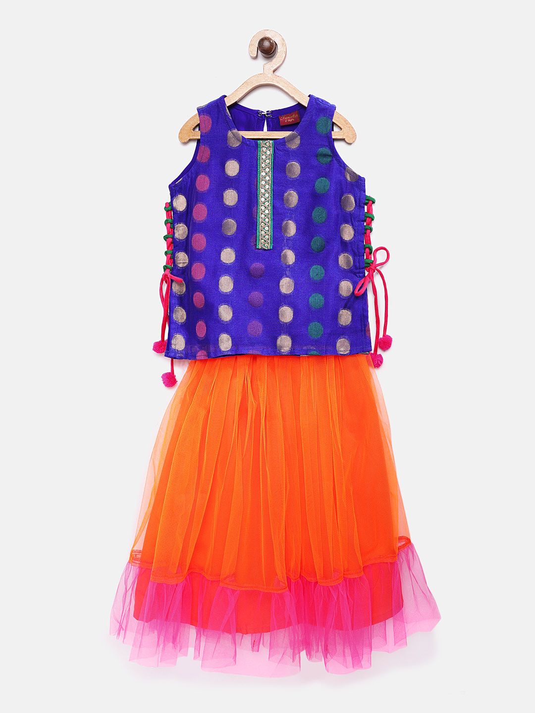 Twisha Girls Blue & Orange Lehenga with Blouse