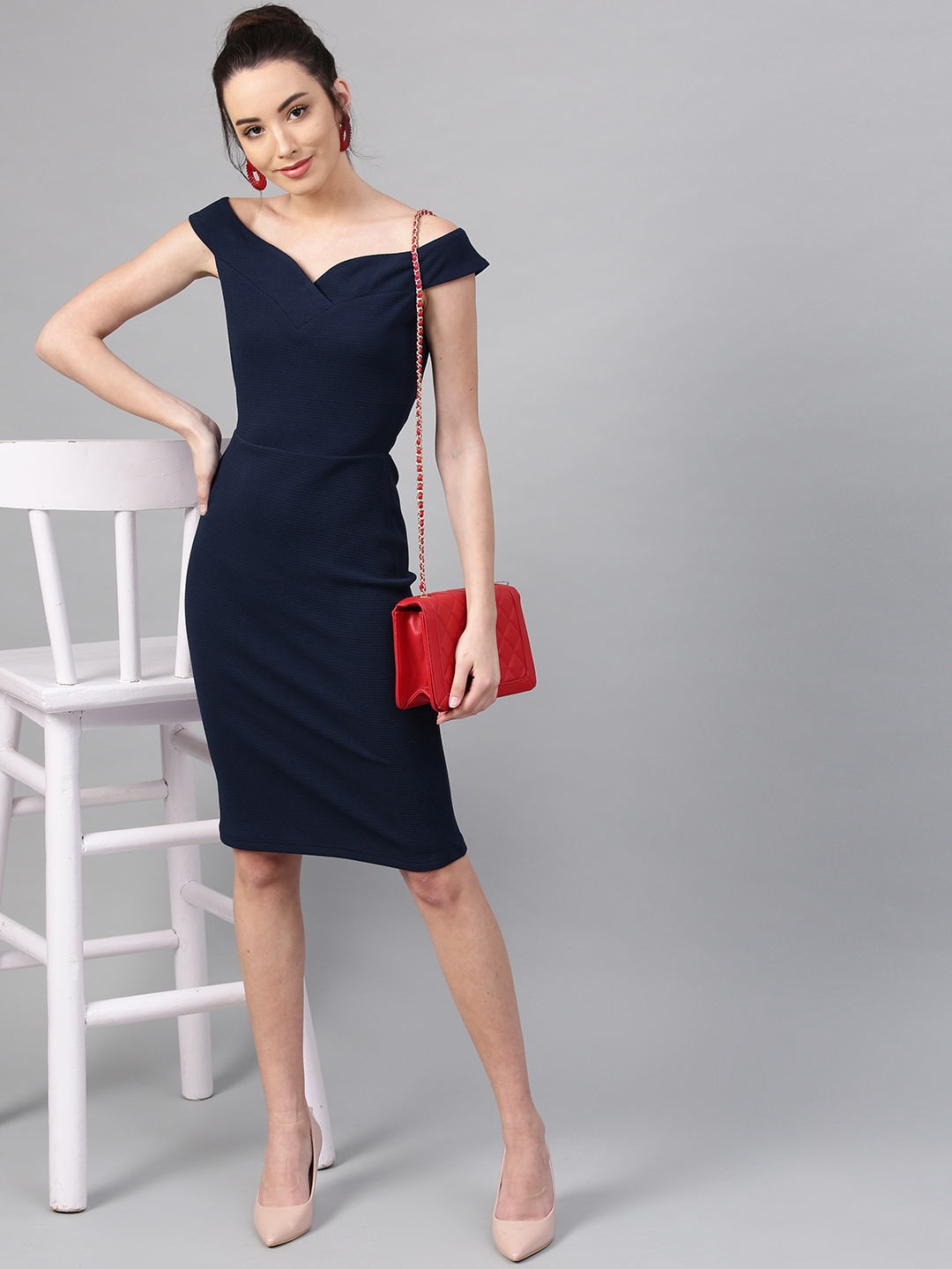 Buy Athena Navy Blue Self Design Sheath Dress - Dresses for Women 8833905