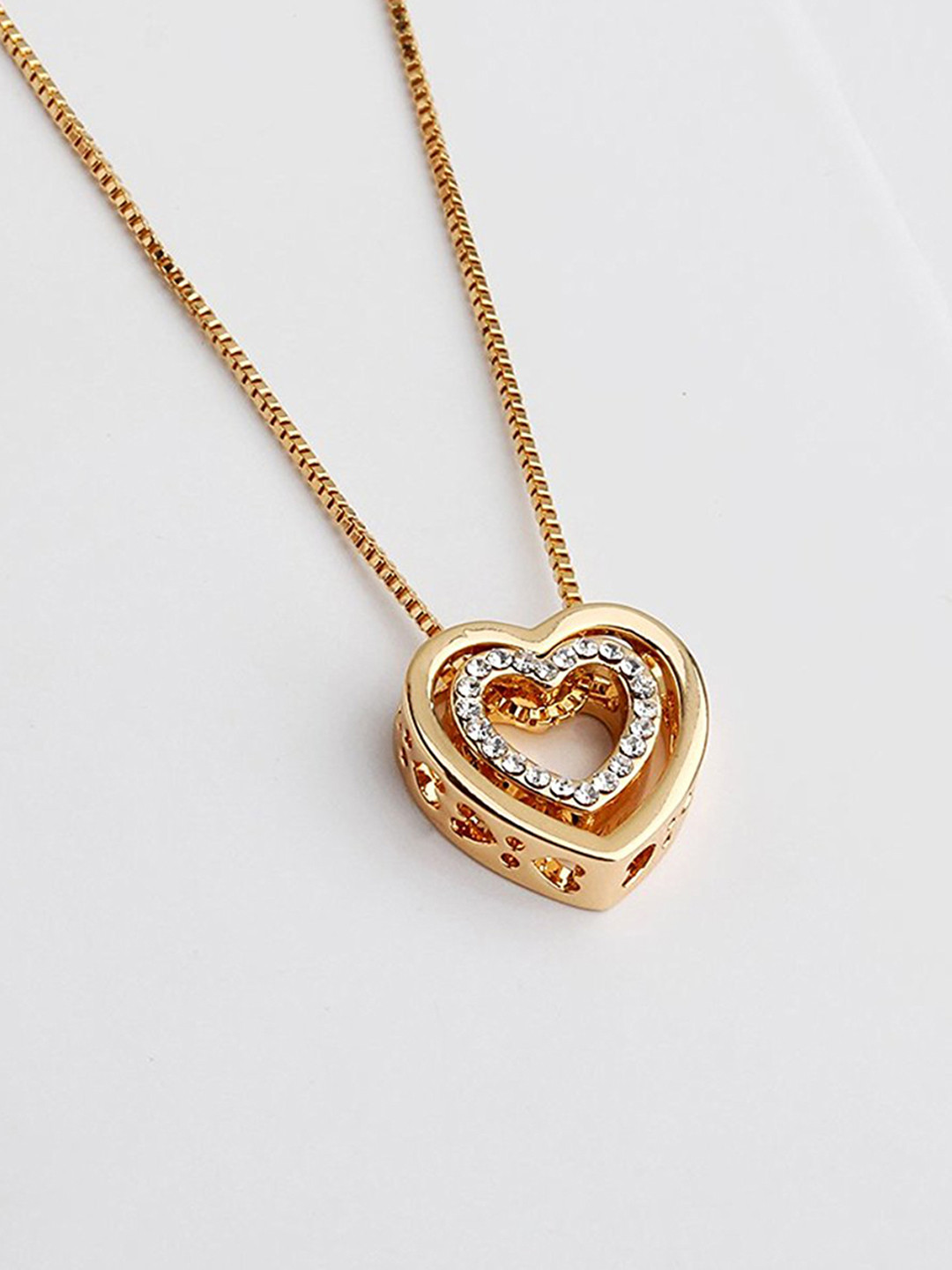 Peora Women 18KT Gold-Plated Swarovski Crystal-Studded Heart-Shaped Pendant With Chain
